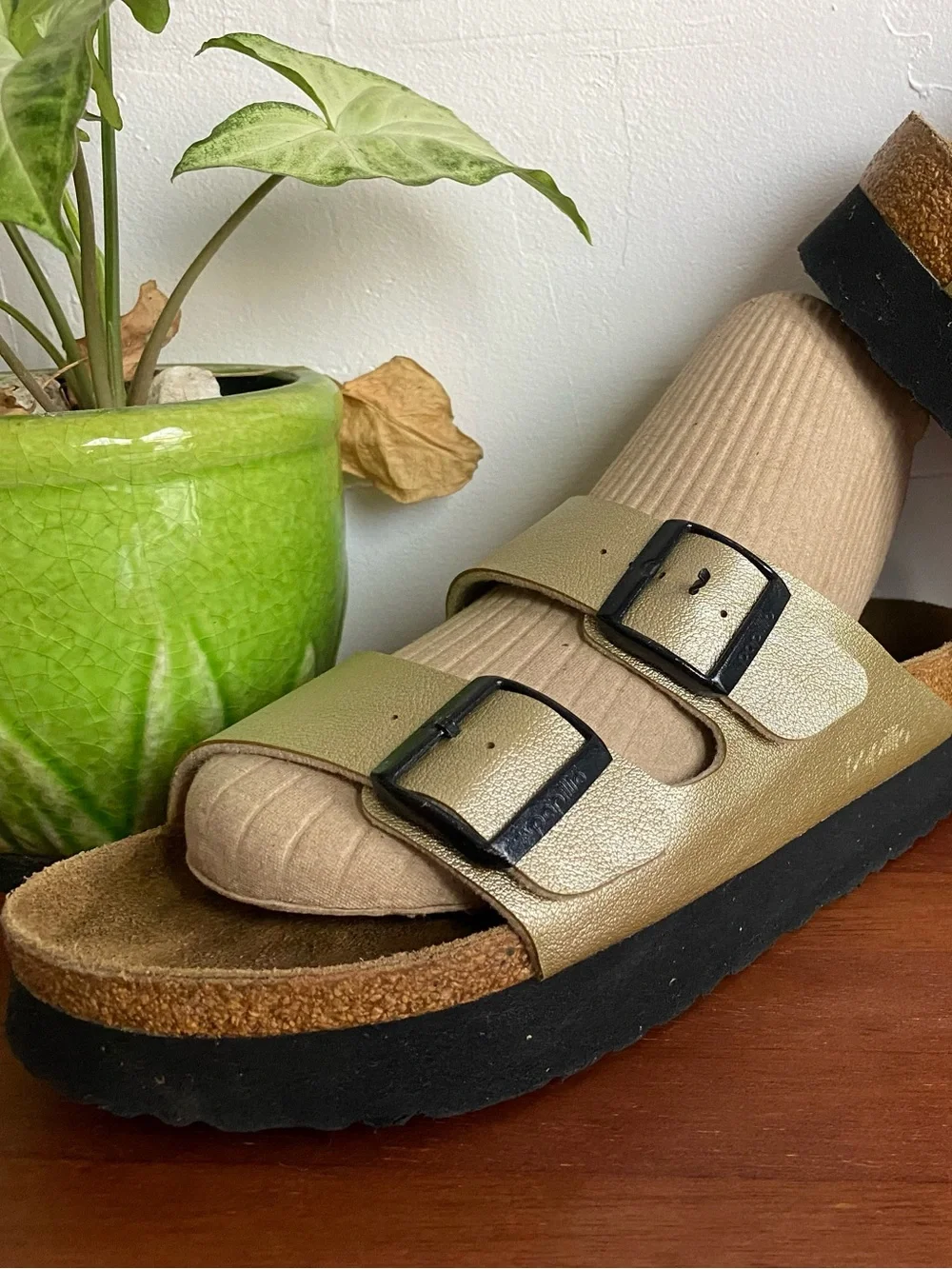 Pre-owned Papillio Arizona Platform Sandal Metallic Gold Sz 38/7 Women’s